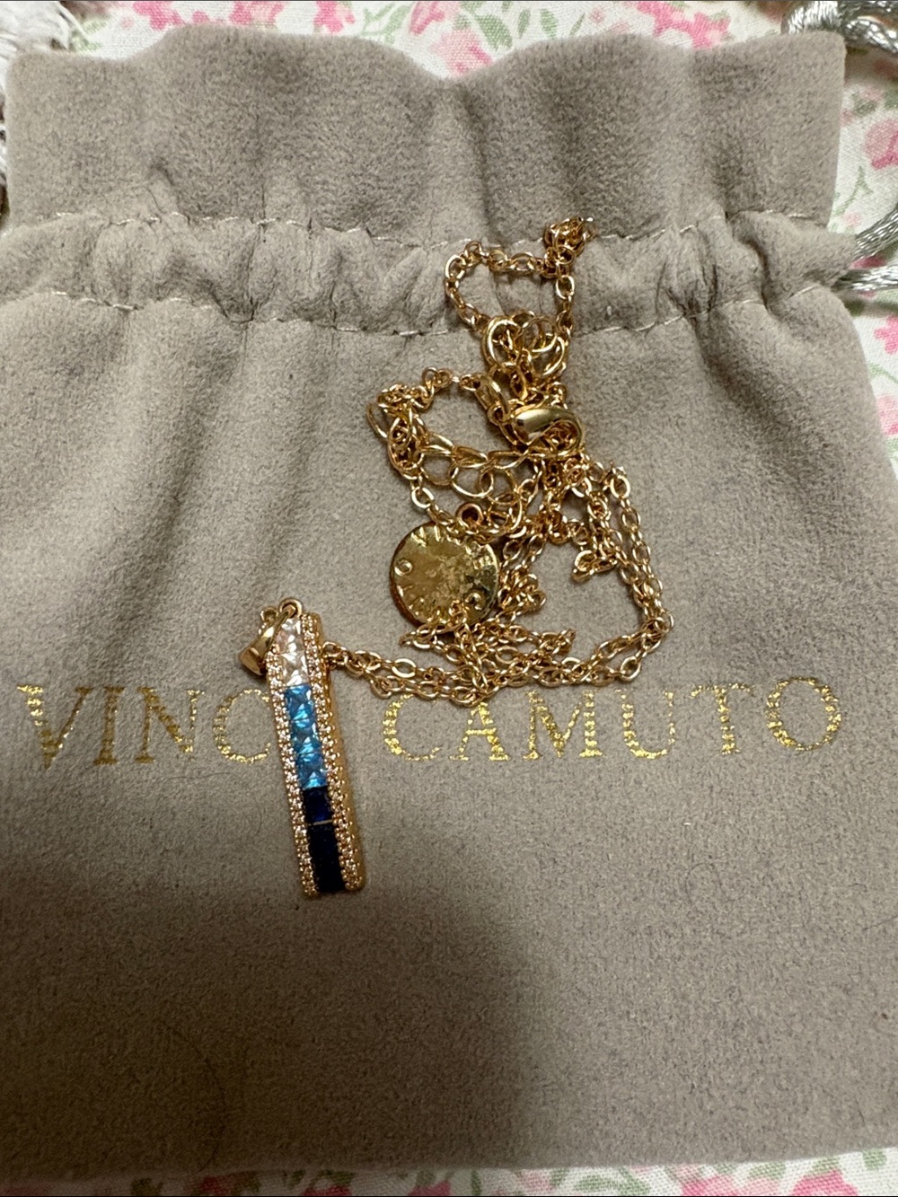 Vince Camuto Gold Bar Necklace with Blue and Navy Inlay